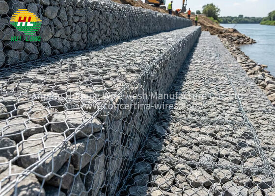 Malla de gaviones galvanizada heksagonal en stock para proyectos ingeniería muro contención taludes triple torsión 2x1x1m