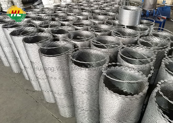 HUILONG Galvanized Steel Razor Wire Coils, Kawat Berduri ISO Di Pagar Taman
