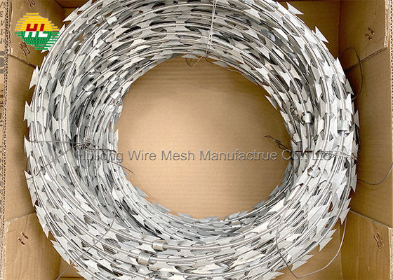 HUILONG 150FT Concertina Kawat Pisau Cukur Berduri, BTO 22 Flat Wrap Razor Wire